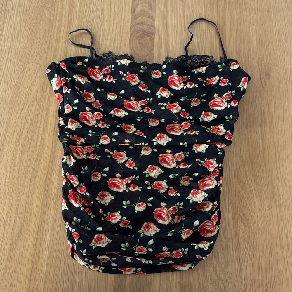 Vici Ellie Floral Mesh Corset Top size L never worn, stretchy, built in wire bra